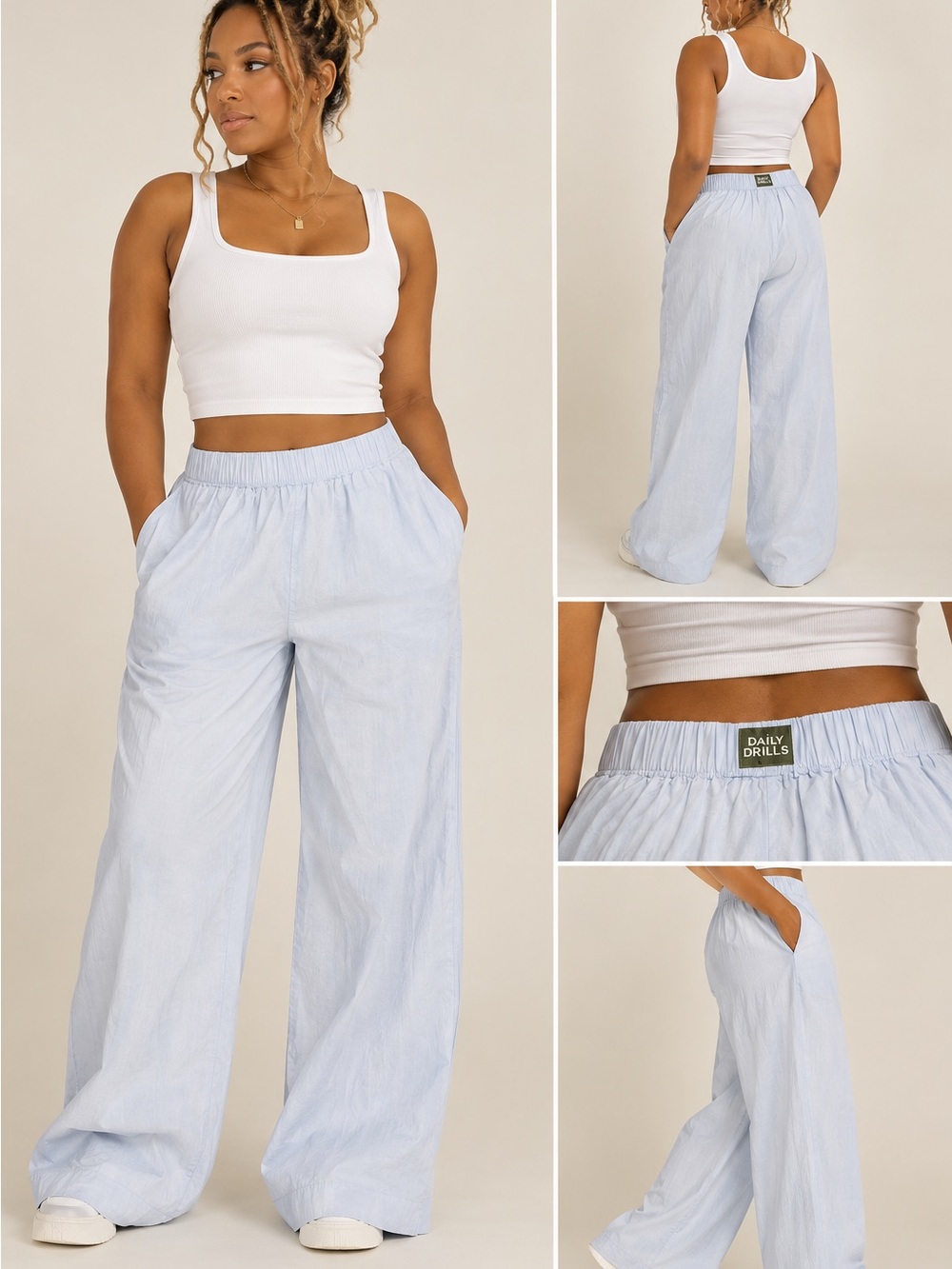 Daily Drills Linen Pants, Baby Blue